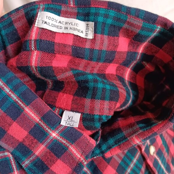 Vintage Mens Flannel Shirt XLT XL TALL 70's RED/GREEN ACRYLIC PLAID RELIC LOGGER - Picture 11 of 11